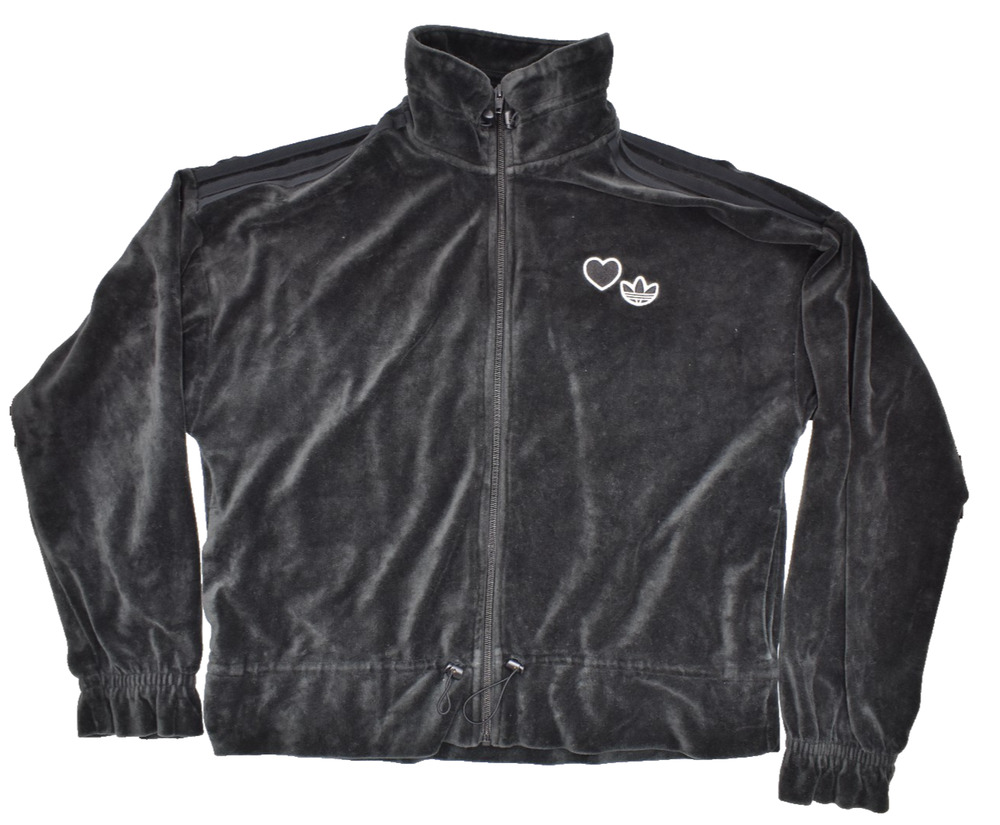 ADIDAS Cropped Velour Track Jacket - Black - Womens Small